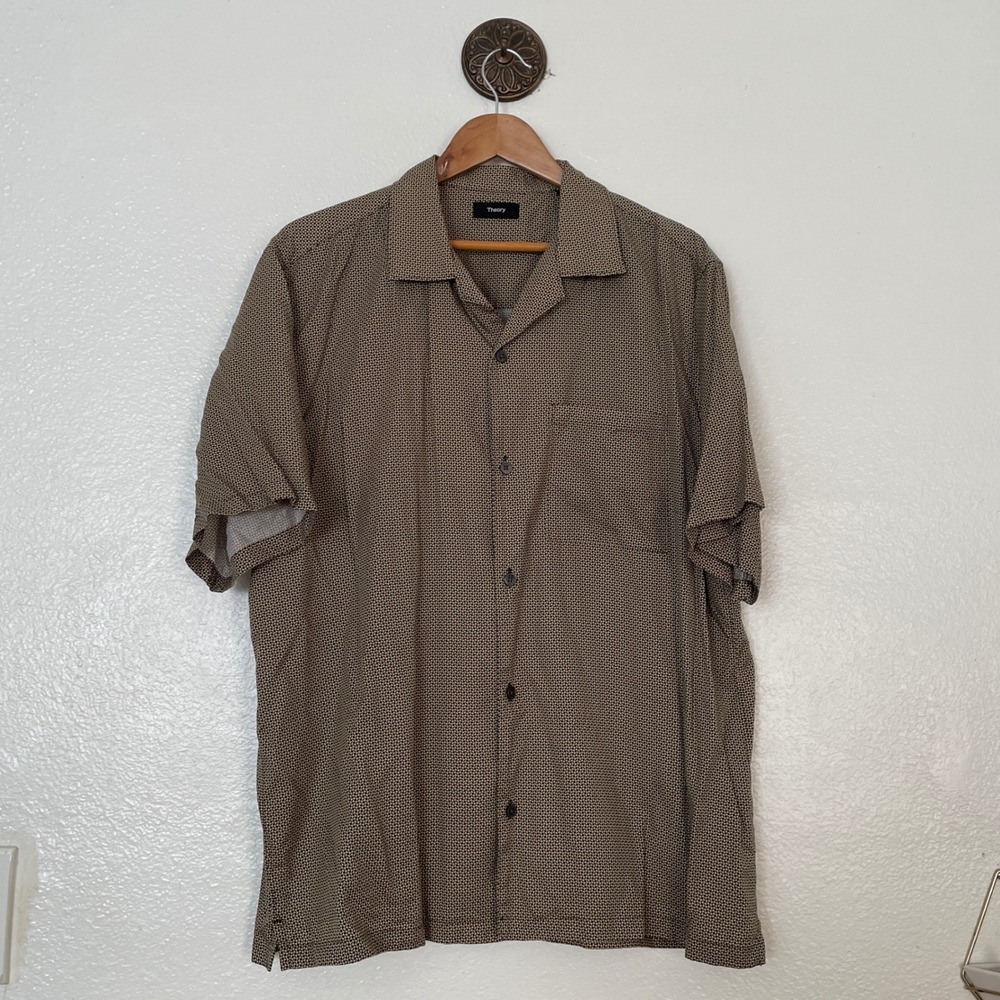 Theory Mens XL Noll SS CC Reef Print Lyocell Short Sleeve Button Down Shirt